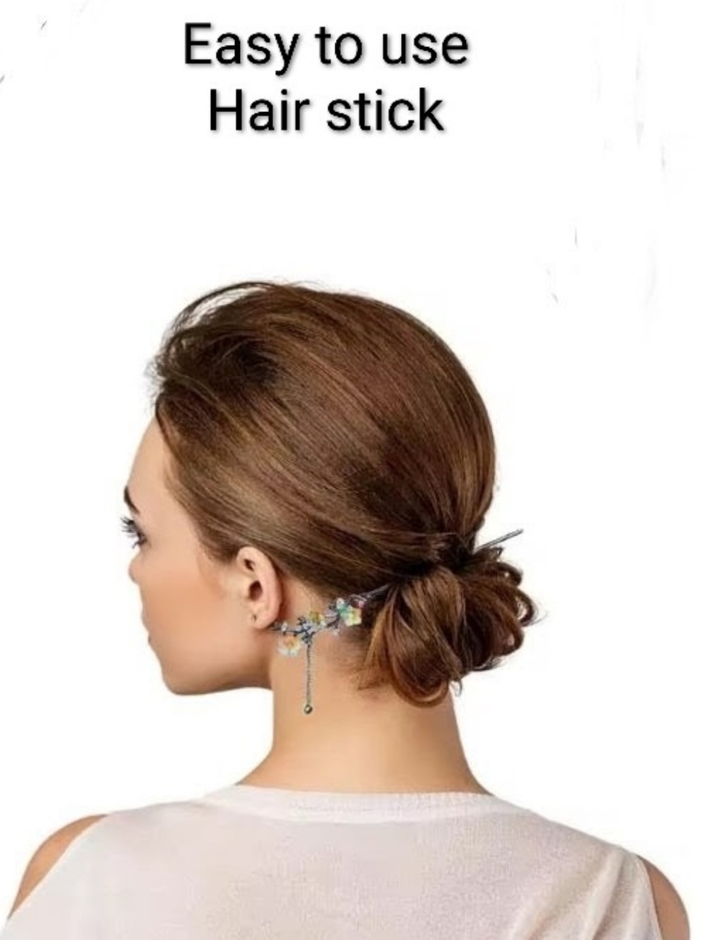 Dangling AB Jewel Wooden Hair Chopsticks Pkg of of 2